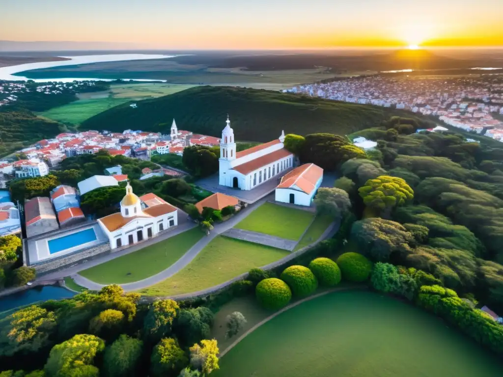 Vista aérea de Durazno, Uruguay, al atardecer, resaltando su historia, cultura y naturaleza única