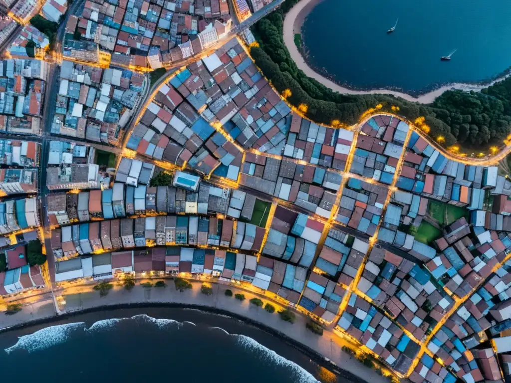 Vista aérea de Rivera, ciudad fronteriza entre Brasil y Uruguay, resplandeciendo al atardecer con una mezcla viva de arquitectura y naturaleza