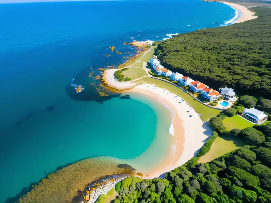 Vista aérea del sol ocultándose sobre Uruguay, revelando el mejor hospedaje turismo Uruguay en playas doradas y aguas cristalinas