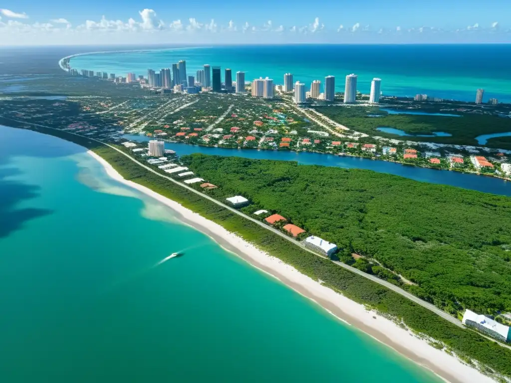 Vista aérea soleada de Florida, la 'ciudad de las flores', mezcla de naturaleza y urbanización en un fascinante 8K