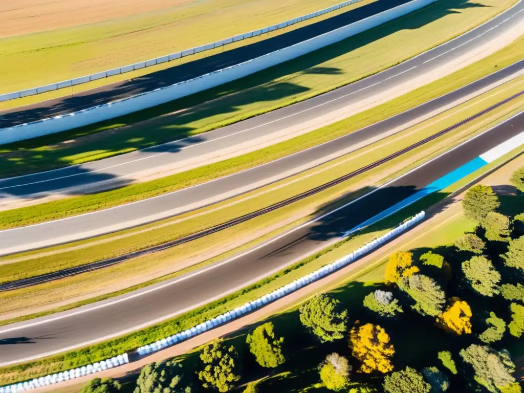 Vista aérea del vibrante Circuito El Pinar en Uruguay, donde el automovilismo desborda adrenalina entre giros y rectas