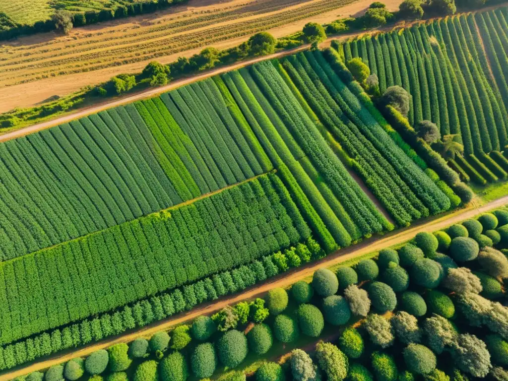 Vista aérea de las vibrantes plantaciones de yerba mate uruguayas al amanecer, una viva imagen de la historia del mate uruguayo