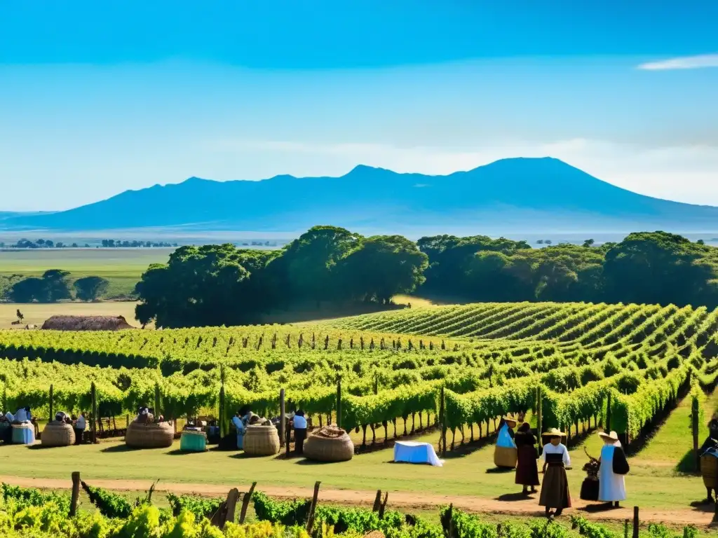 Vista del campo uruguayo en un festival de viñedos lleno de vida, donde los eventos gastronómicos de Uruguay resaltan su identidad cultural