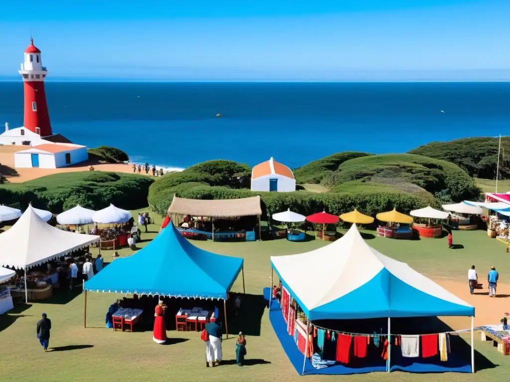 Vista dinámica de la concurrida feria Villa Biarritz en Punta Carretas, Uruguay, bajo un cielo despejado