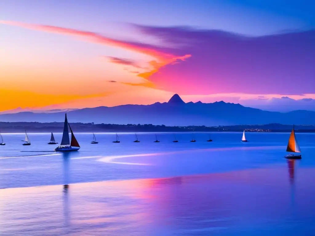 Vista espectacular de regatas en Uruguay al atardecer