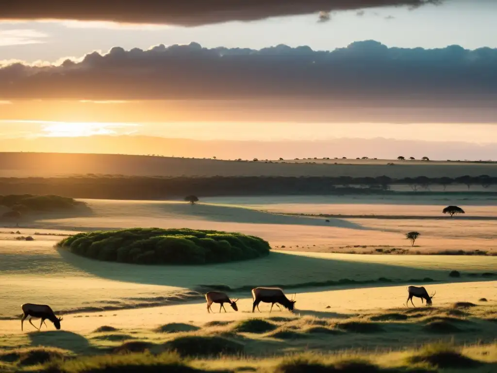 Vista expansiva de los orígenes de la prehistoria de Uruguay, un viaje al paisaje virgen y salvaje en el atardecer espectacular