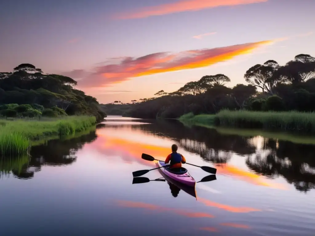 Vista exquisita del río Santa Lucía en Uruguay al atardecer, colores vibrantes reflejándose en aguas tranquilas