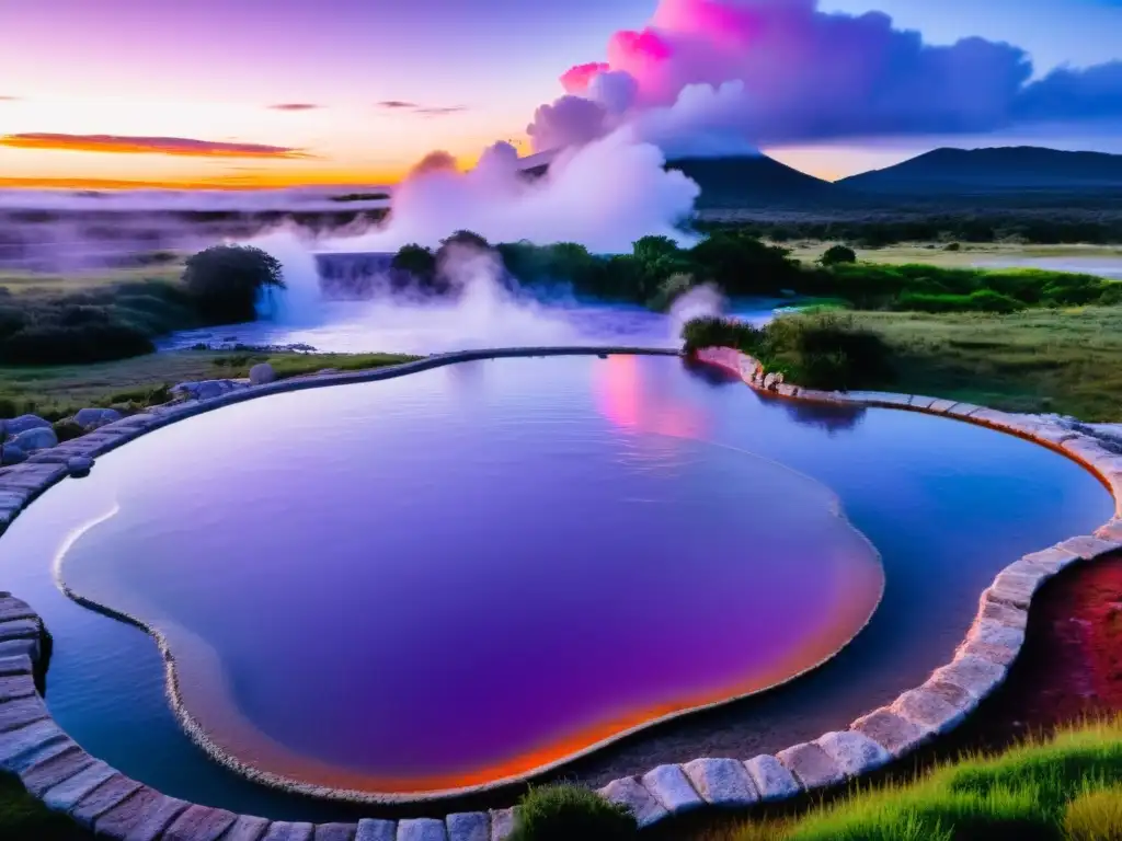 Vista del ocaso en las famosas termas de Uruguay, un oasis de calidez y tranquilidad