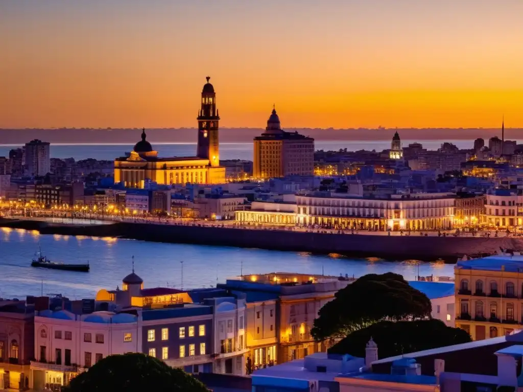 Vista panorámica de Montevideo al atardecer, mostrando el impacto económico y social de la inmigración en Uruguay