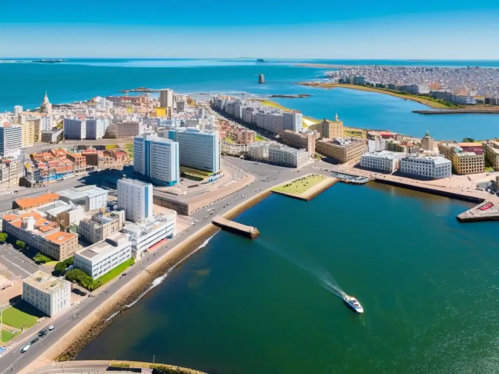 Vista panorámica de Montevideo, destacando el avanzado y accesible sistema sanitario en Uruguay, en un día despejado