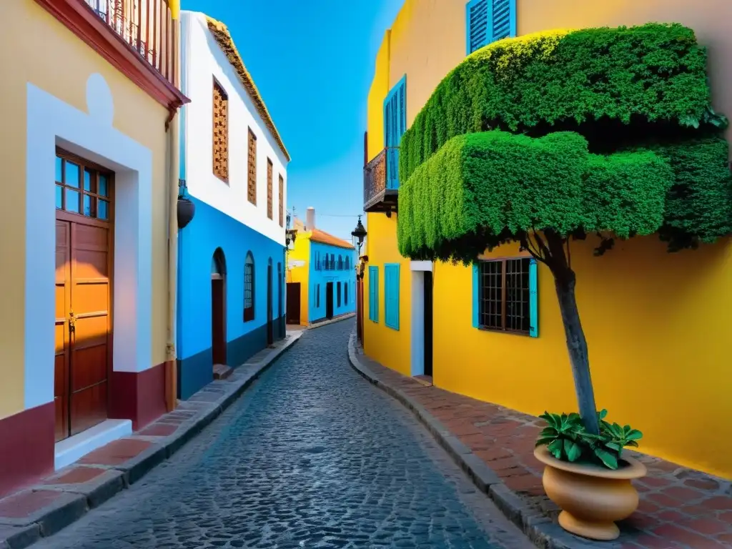 Vista panorámica de la belleza y cultura de Uruguay: Colonia del Sacramento, con calles empedradas, arquitectura colorida y faro icónico