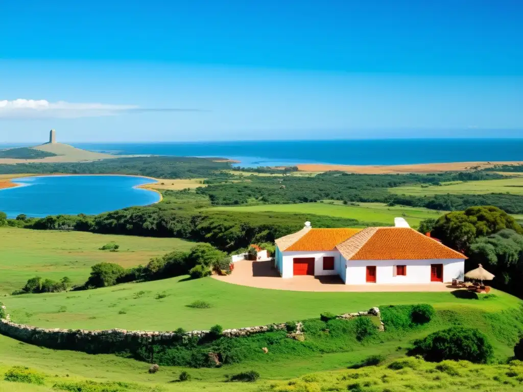 Vista panorámica de la encantadora campiña uruguaya, con alojamientos económicos Uruguay calidad, entre montañas Andinas y un río sereno