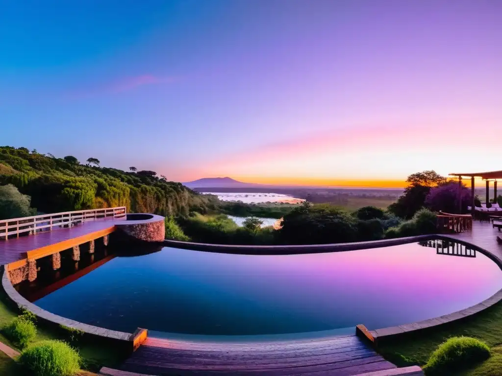 Vista panorámica del famoso Salto Las Termas en Uruguay al atardecer, reflejando los fascinantes destinos de Uruguay para un presupuesto ajustado