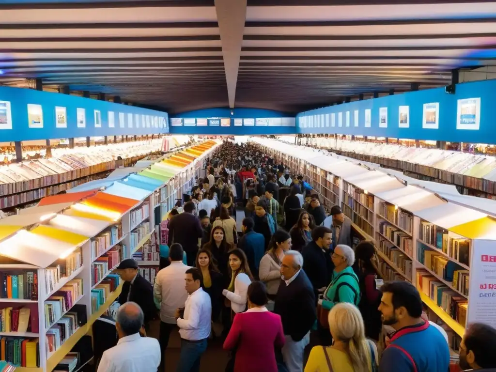 Vista panorámica de la Feria Internacional del Libro de Montevideo, una de las ferias literarias importantes de Uruguay, rebosante de entusiasmo y color