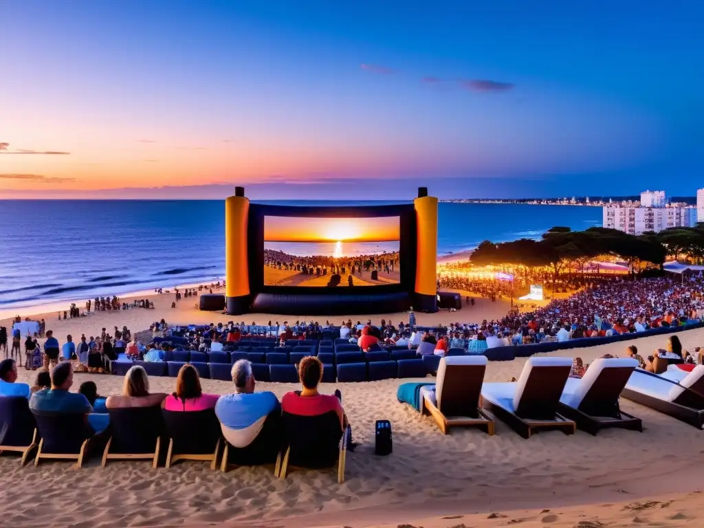 Vista panorámica del Festival Internacional de Cine de Punta del Este, fusionando cine, comunidad y belleza natural al atardecer