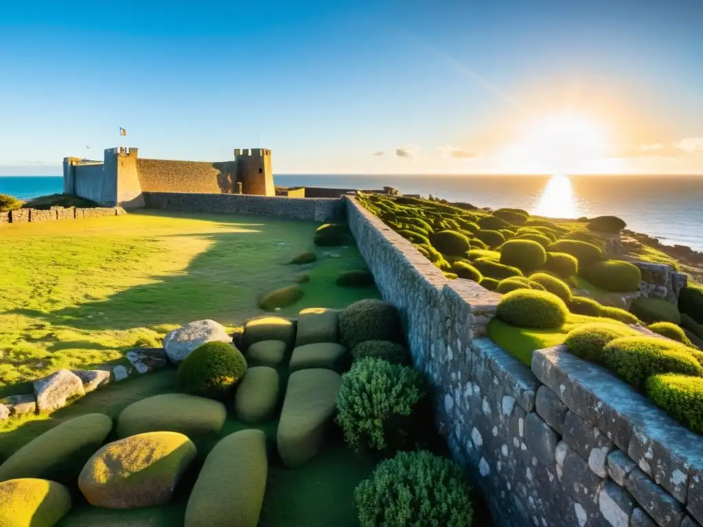 Vista panorámica de la historia fortalezas costa uruguaya, con la majestuosa Fortaleza de Santa Teresa resistiendo el tiempo al atardecer