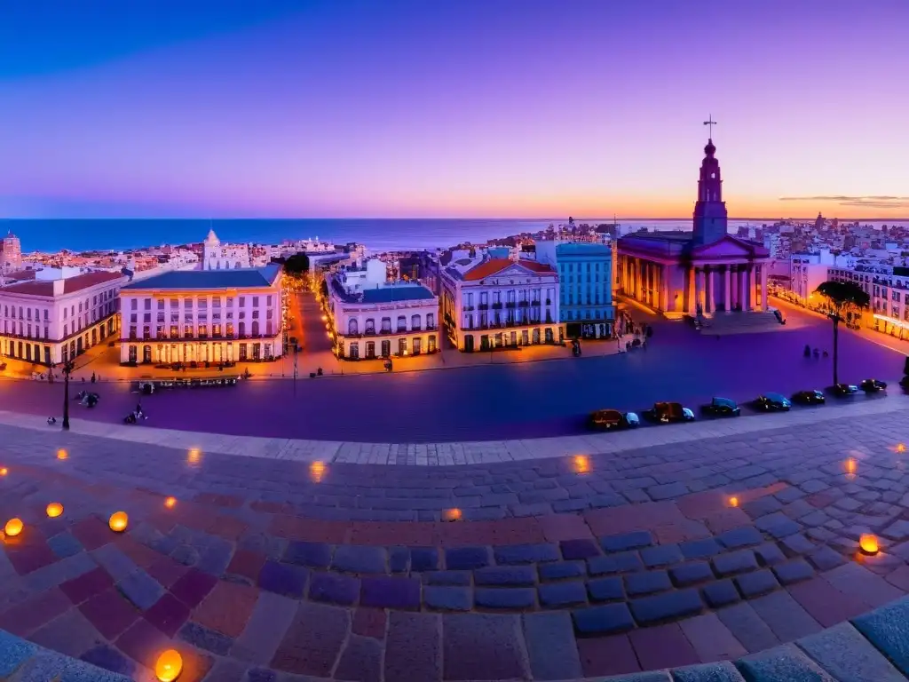 Vista panorámica de Montevideo al anochecer, destacando la inclusividad de alojamientos accesibles en Uruguay