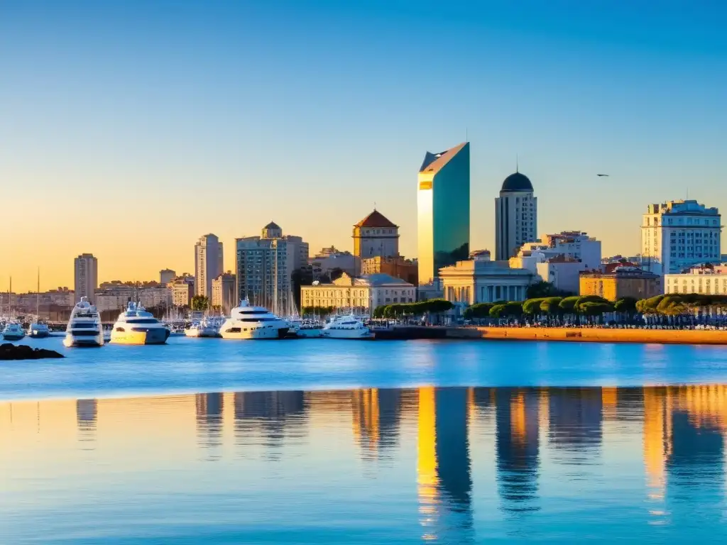 Vista panorámica del pintoresco puerto de Montevideo, Uruguay, al atardecer