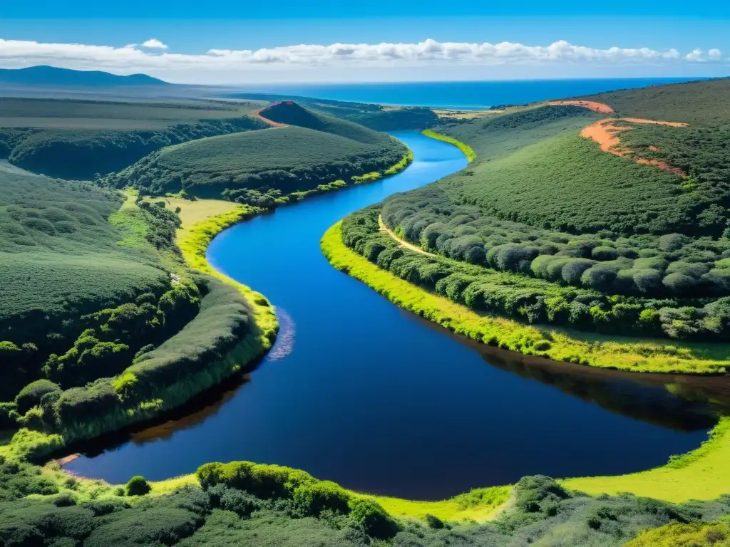 Vista panorámica soleada de la Quebrada de los Cuervos en Uruguay, reflejo de la influencia indígena en Uruguay en su esplendor natural