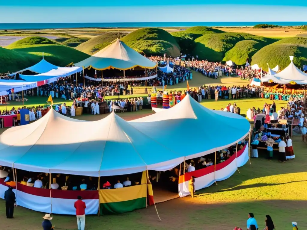 Vista panorámica de los vibrantes eventos al aire libre Uruguay 2022, con música, danza y artesanías locales bajo un cielo soleado