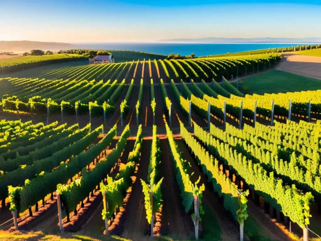 Viticultura uruguaya: guía completa en un festival de vino al atardecer, viñedos dorados y un banquete rústico en primer plano